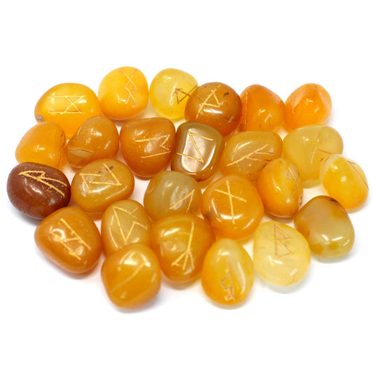 Yellow Onyx Rune Stone Set – 25 Pieces | Engraved Crystals for Divination & Insight