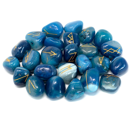 Blue Onyx Rune Stone Set – 25 Pieces | Engraved Crystals for Divination & Insight