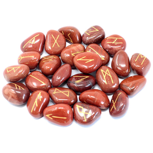 Red Jasper Rune Stone Set – 25 Pieces | Engraved Crystals for Divination & Insight