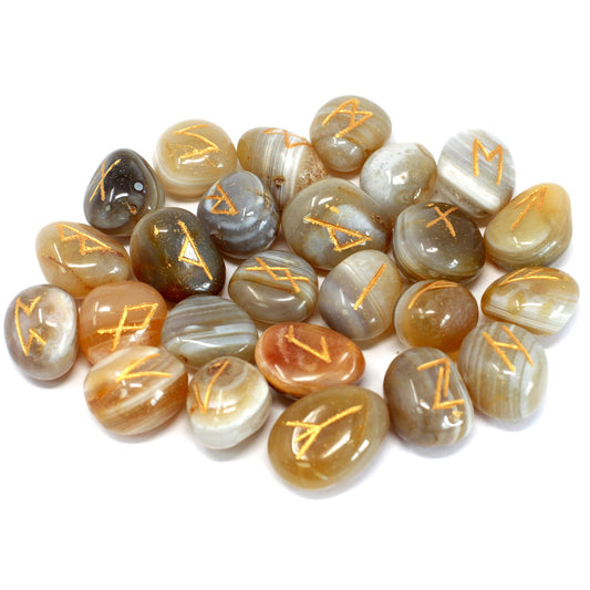 Banded Agate Rune Stone Set – 25 Pieces | Engraved Crystals for Divination & Insight