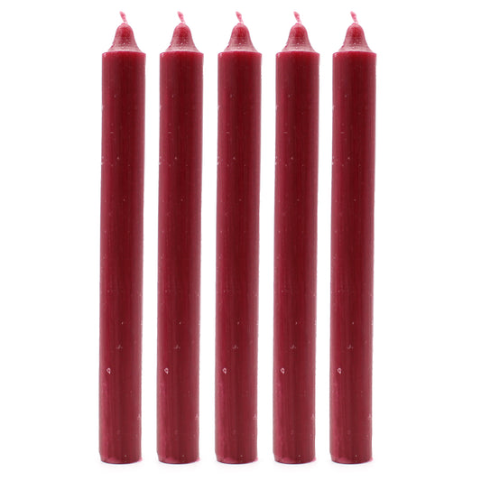 Burgundy Rustic Dinner Candles – Pack of 5 | 8 Hour Burn Time
