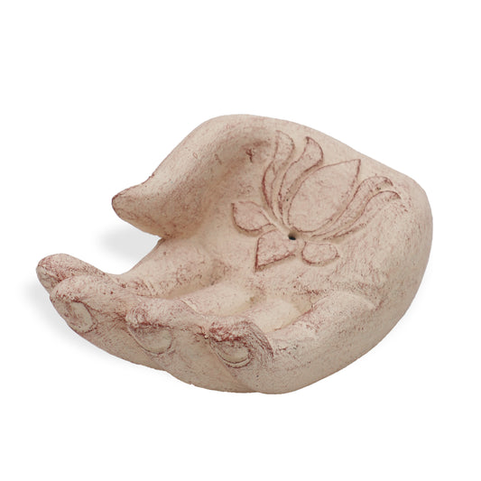 Indonesian Stone Incense Holder – Cream Hand | Lotus Symbol of Purity & Rebirth