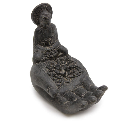 Indonesian Stone Incense Holder – Black Hand with Buddha | Peaceful Presence