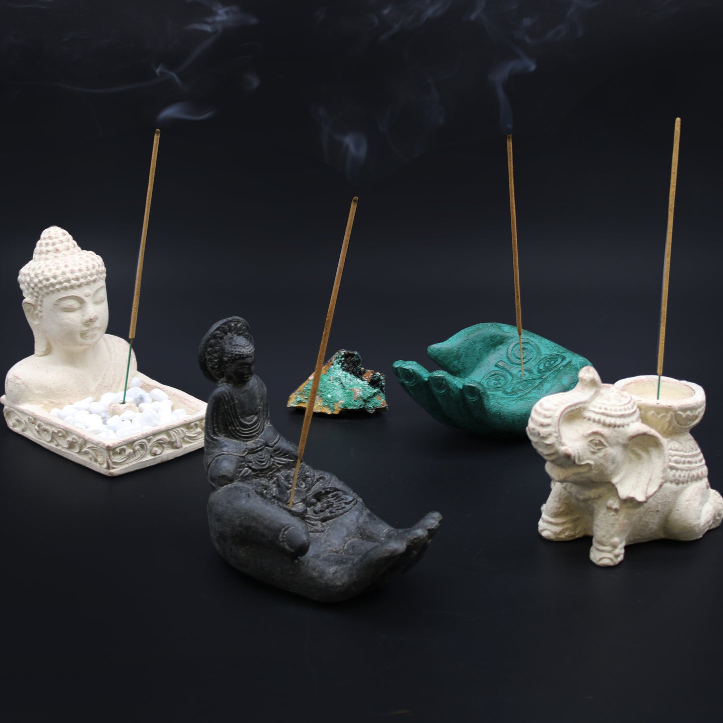 Indonesian Stone Incense Holder – Black Hand with Buddha | Peaceful Presence