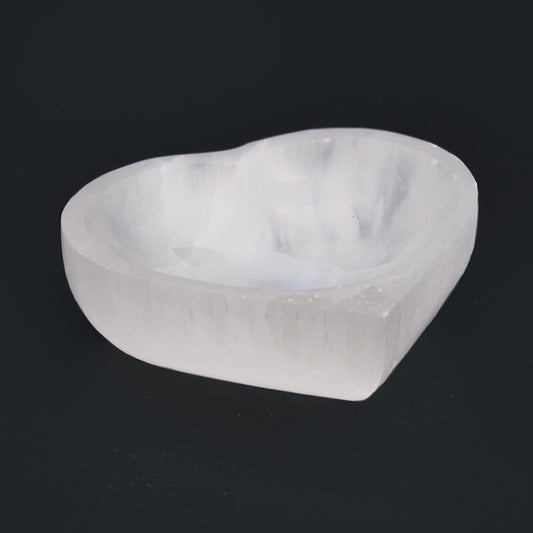 Heart-Shaped Selenite Bowl – Medium | Carved Crystal Display Piece