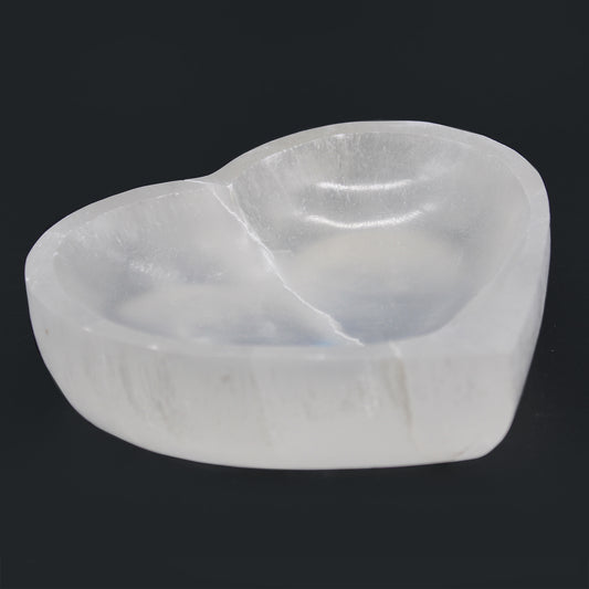 Heart-Shaped Selenite Bowl – Large | Carved Crystal Display Piece
