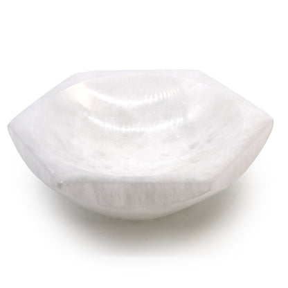 Selenite Hexagonal Bowl – Large | Vessel for Crystals, Incense & Ritual Use