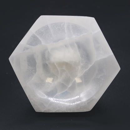 Selenite Hexagonal Bowl – Medium | Vessel for Crystals, Incense & Ritual Use