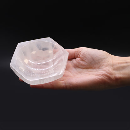 Selenite Hexagonal Bowl – Medium | Vessel for Crystals, Incense & Ritual Use