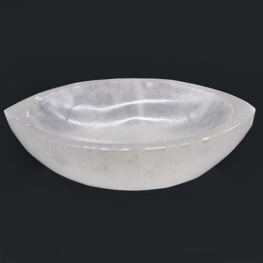 Selenite Bowl – Eye-Shaped | Polished Crystal Display Dish