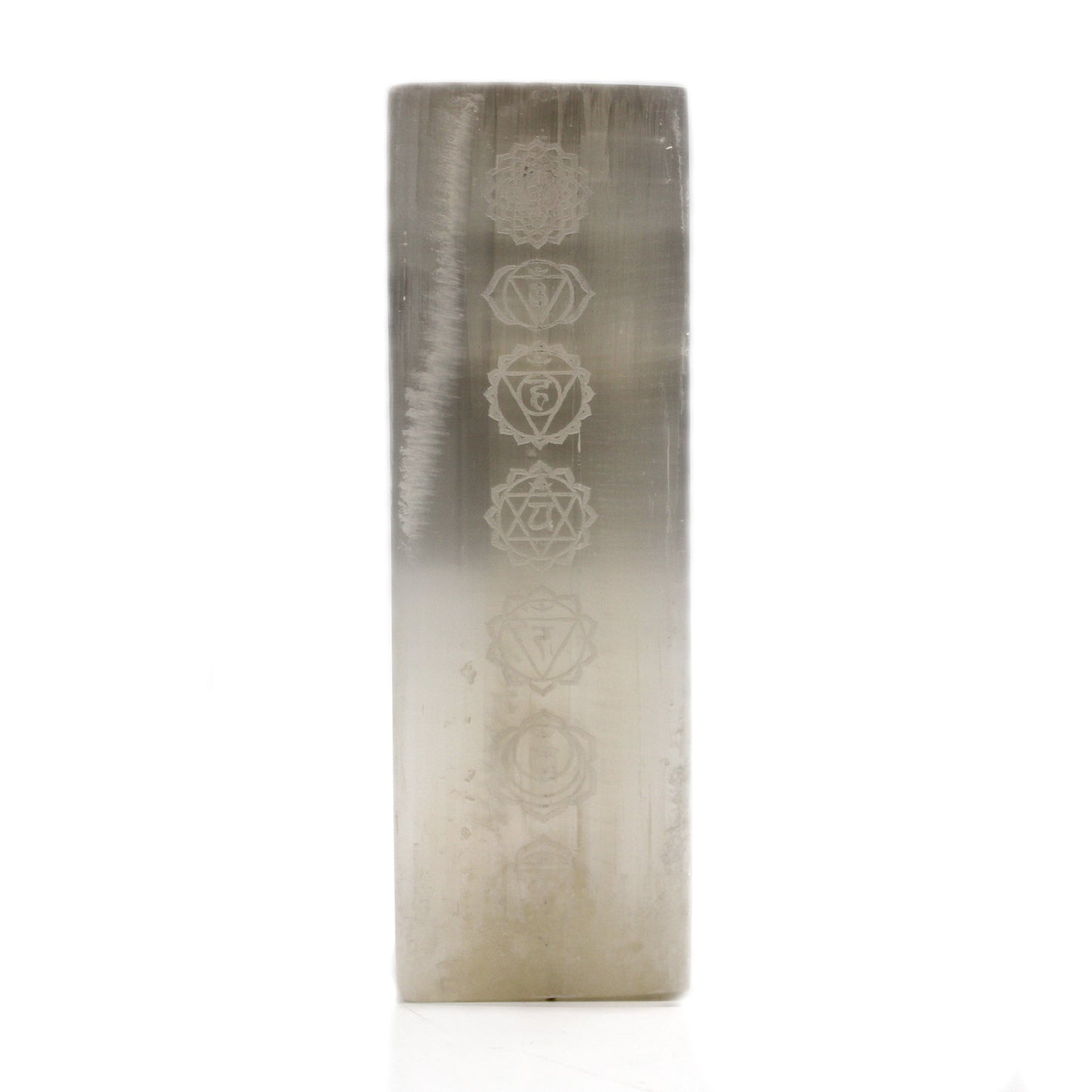 Selenite Block Lamp – Seven Chakras | Hand-Carved Natural Crystal Light