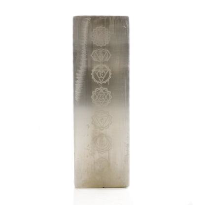 Selenite Block Lamp – Seven Chakras | Hand-Carved Natural Crystal Light