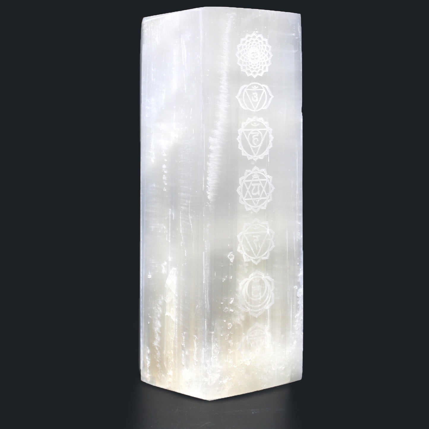 Selenite Block Lamp – Seven Chakras | Hand-Carved Natural Crystal Light