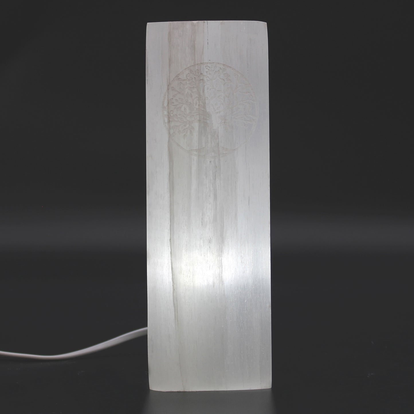 Selenite Block Lamp – Seven Chakras | Hand-Carved Natural Crystal Light