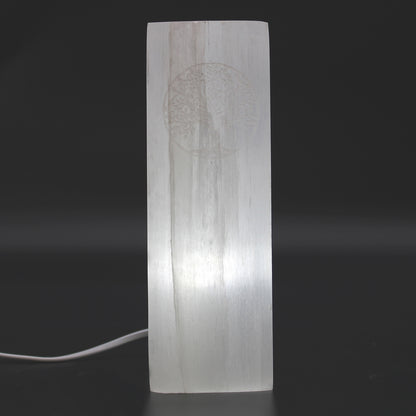 Selenite Block Lamp – Seven Chakras | Hand-Carved Natural Crystal Light