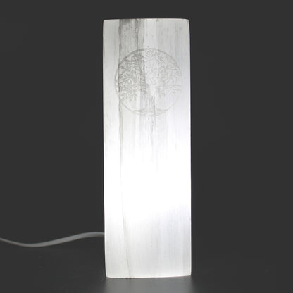 Selenite Block Lamp – Tree of Life | Hand-Carved Natural Crystal Light
