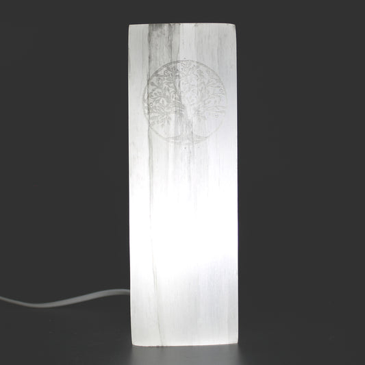 Selenite Block Lamp – Tree of Life | Hand-Carved Natural Crystal Light