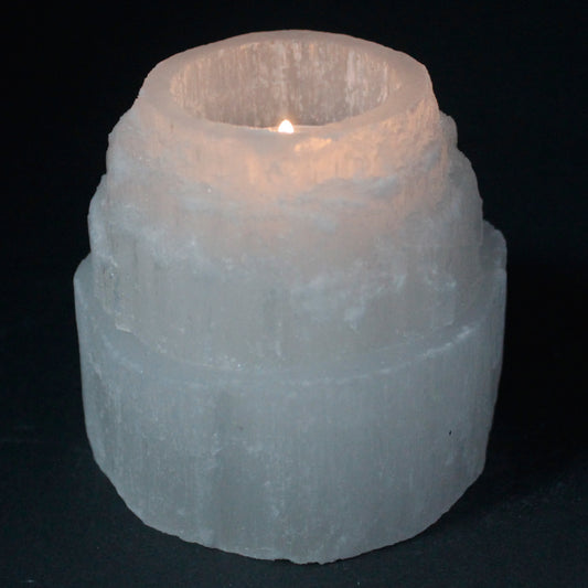 Selenite Candle Holder – Mountain Top | Natural Crystal Tealight Holder