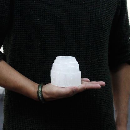 Selenite Candle Holder – Mountain Top | Natural Crystal Tealight Holder