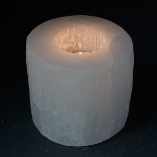Selenite Cylinder Candle Holder – Small | Natural Crystal Tealight Holder