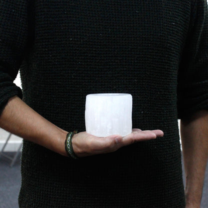 Selenite Cylinder Candle Holder – Small | Natural Crystal Tealight Holder