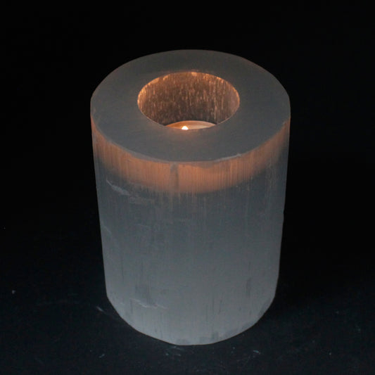 Selenite Cylinder Candle Holder – Medium | Natural Crystal Tealight Holder