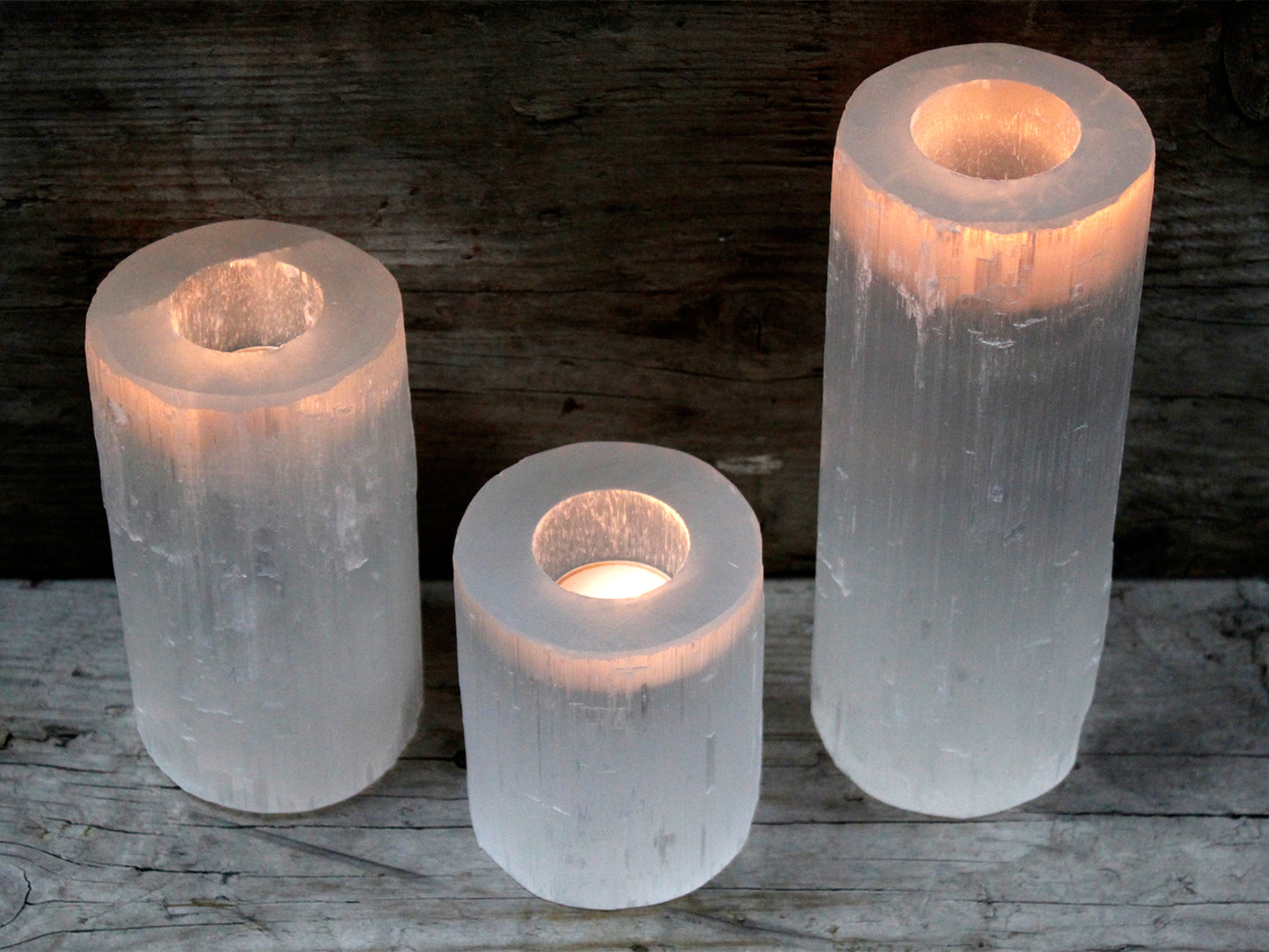 Selenite Cylinder Candle Holder – Large | Natural Crystal Tealight Holder
