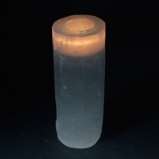 Selenite Cylinder Candle Holder – Extra Large | Natural Crystal Tealight Holder