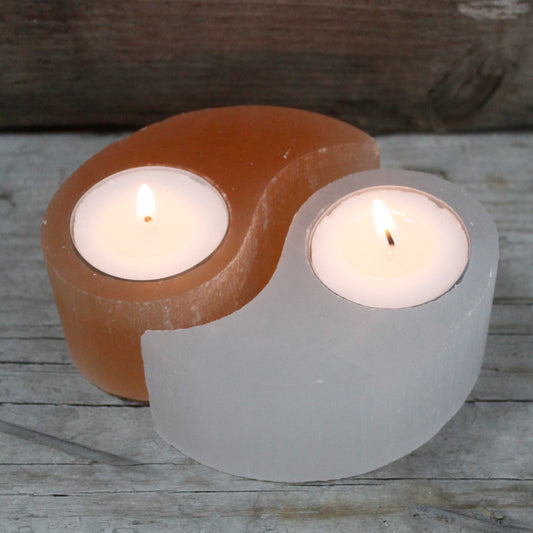 Selenite Candle Holder – Yin & Yang | Natural Crystal Tealight Holder