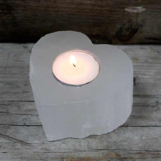 Selenite Candle Holder – Heart | Natural Crystal Tealight Holder