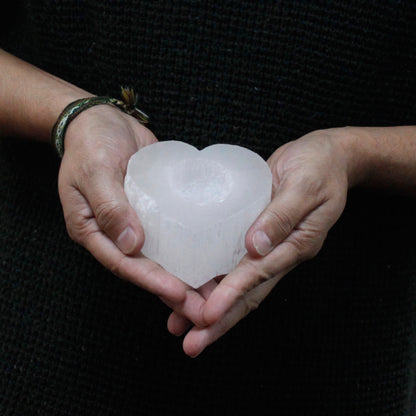 Selenite Candle Holder – Heart | Natural Crystal Tealight Holder