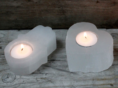 Selenite Candle Holder – Heart | Natural Crystal Tealight Holder