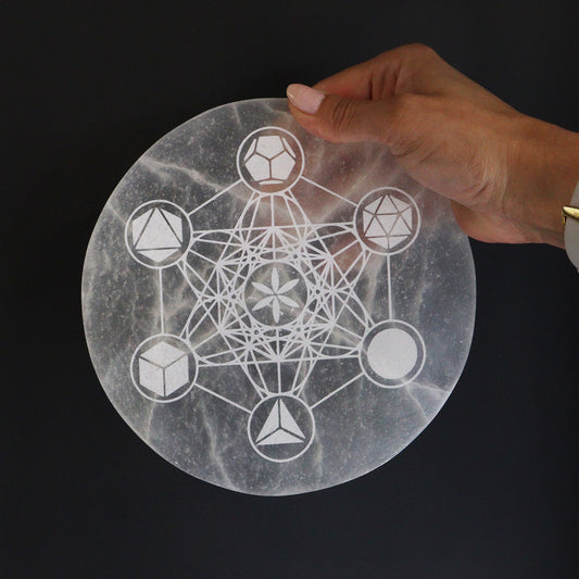 Sacred Geometry Selenite Charging Plate – Large | Polished Crystal Plate for Energy Work & Display