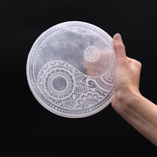 Yin Yang Selenite Charging Plate – Large | Polished Crystal Plate for Energy Work & Display