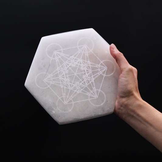 Direction & Decision Selenite Hexagonal Charging Plate – Large | Polished Crystal Plate for Energy Work & Display