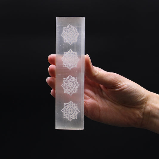 Mandala Selenite Charging Plate – Medium | Flat Bar Display Piece