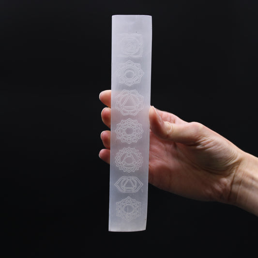 Seven Chakras Selenite Charging Plate – Large | Flat Bar Display Piece