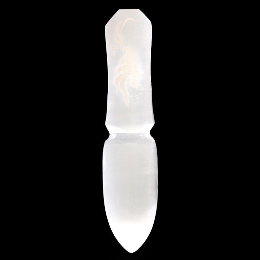 Selenite Ceremonial Knife – Phoenix Design | Ritual Display Piece