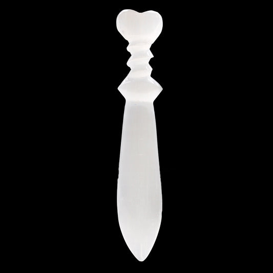 Selenite Ceremonial Knife – Spiral Handle | Ritual Display Piece