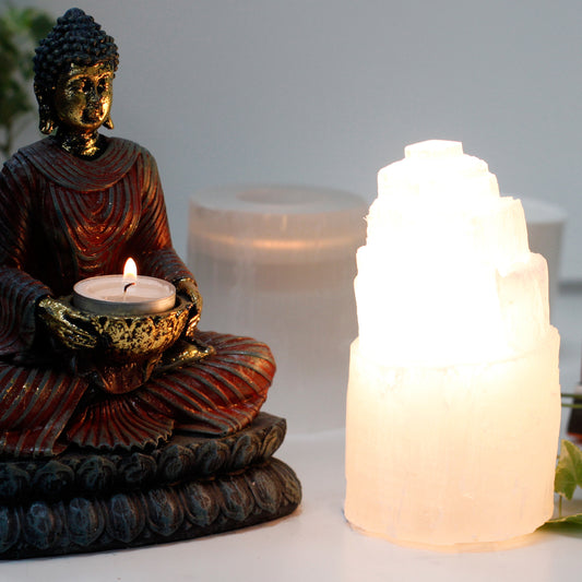 Natural Selenite Tower Lamp – Small | Purifying Crystal Light