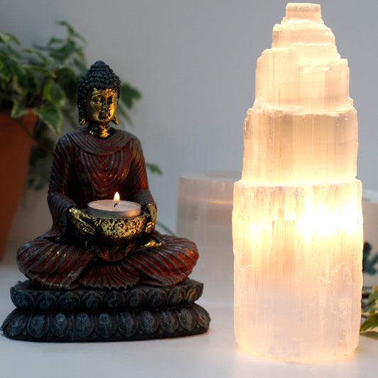 Natural Selenite Tower Lamp – Large | Purifying Crystal Light