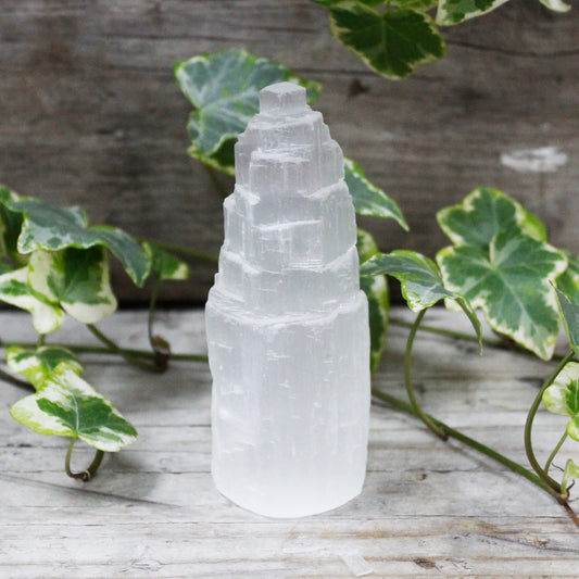 Selenite Tower Sculpture – Small | Carved Crystal Display Piece