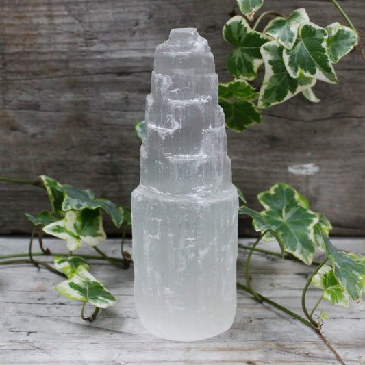 Selenite Tower Sculpture – Medium | Carved Crystal Display Piece