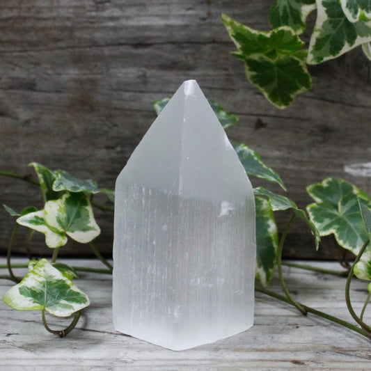 Selenite Pencil Point Sculpture – Small | Carved Crystal Display Piece