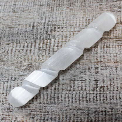 Spiral Selenite Wand – Rounded Ends | Carved Crystal Display Piece