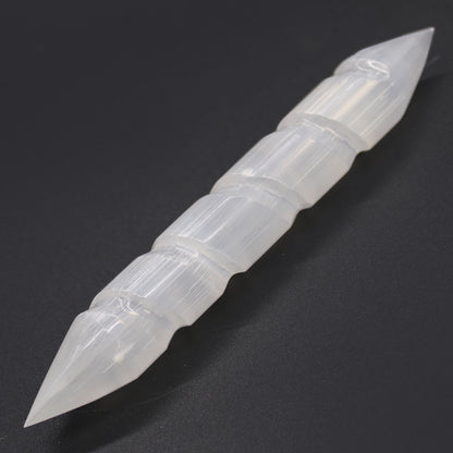 Spiral Selenite Wand – Pointed Ends | Carved Crystal Display Piece