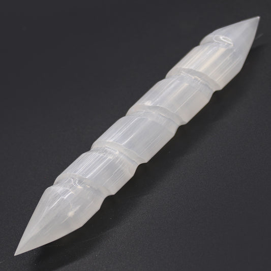 Spiral Selenite Wand – Pointed Ends | Carved Crystal Display Piece