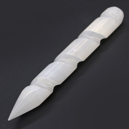 Spiral Selenite Wand – Single Pointed End | Carved Crystal Display Piece