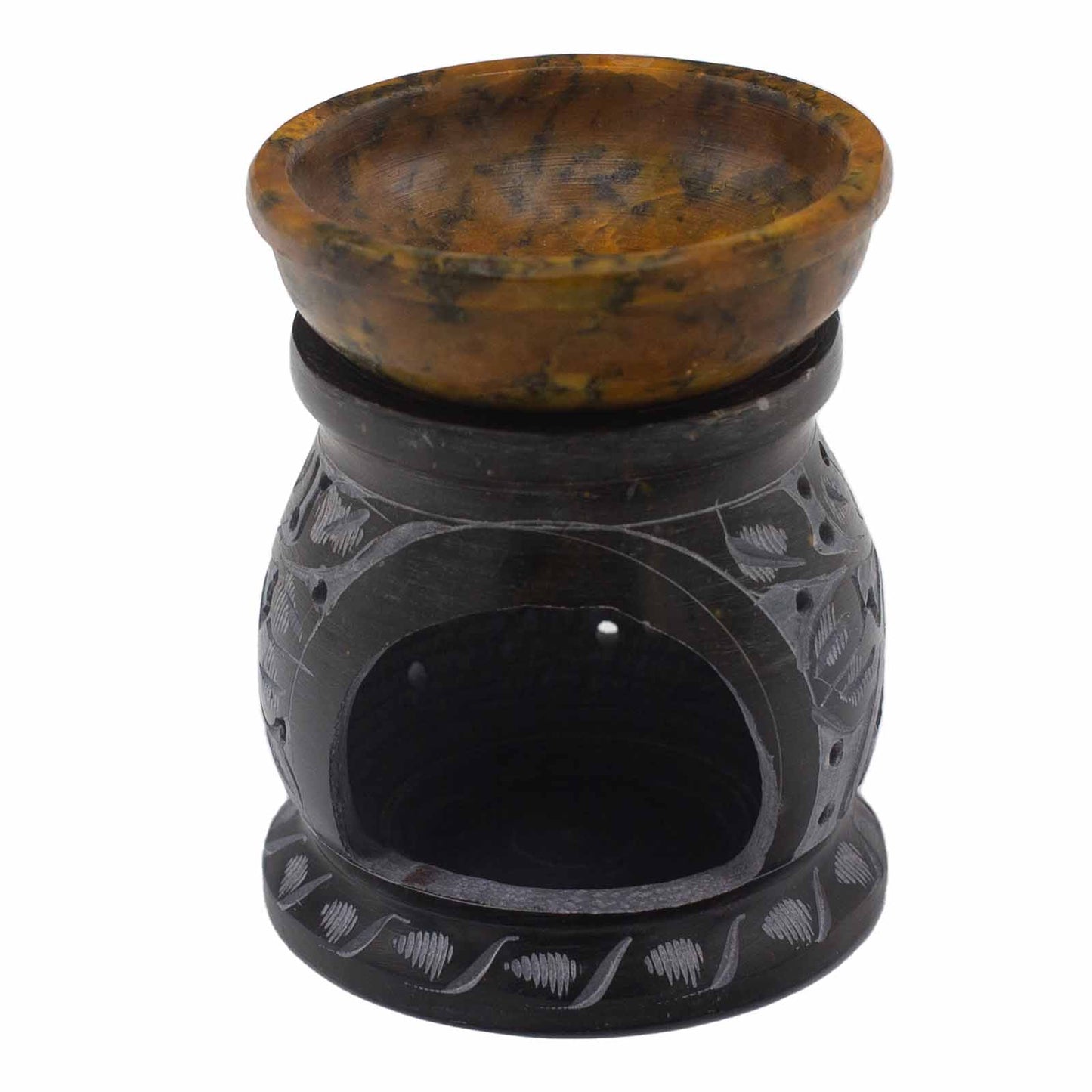 Mandala Flower Soapstone Oil Burner – Black & Yellow | For Wax Melts & Fragrance Oils