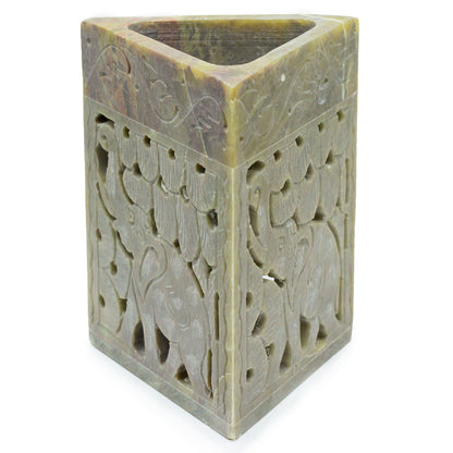 Triangle Soapstone Oil Burner – Elephant Motif | For Wax Melts & Fragrance Oils